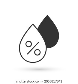 Grey Water drop percentage icon isolated on white background. Humidity analysis.  Vector