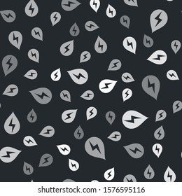 Grey Water energy icon isolated seamless pattern on black background. Ecology concept with water droplet. Alternative energy concept.  Vector Illustration