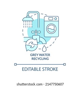 Grey water recycling turquoise concept icon. Protecting biodiversity in urban areas abstract idea thin line illustration. Isolated outline drawing. Editable stroke. Arial, Myriad Pro-Bold fonts used