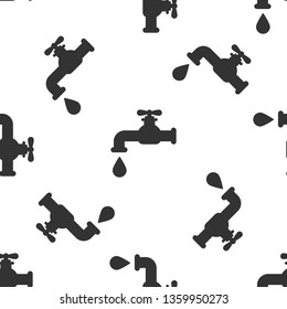 Grey Water tap with a falling water drop icon isolated seamless pattern on white background. Vector Illustration