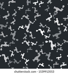 Grey Water tap with a falling water drop icon isolated seamless pattern on black background.  Vector Illustration