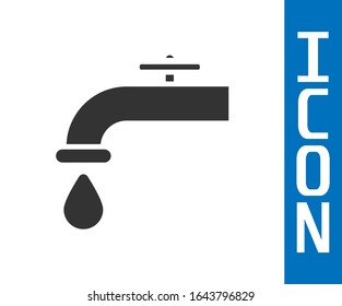Grey Water tap with a falling water drop icon isolated on white background.  Vector Illustration
