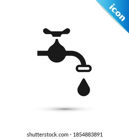 Grey Water tap with a falling water drop icon isolated on white background.  Vector