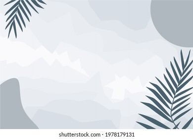 Grey Watercolor background minimalist with hand drawn tropical leaf  elements. Grey pastel background for poster, post card, and invitation