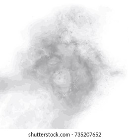 grey watercolor cloud with splatters on white background, vector illustration