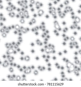 grey watercolor pattern with little irregular light spots with rays and illuminated center on white background, vector illustration