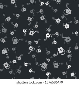 Grey Watering can icon isolated seamless pattern on black background. Irrigation symbol.  Vector Illustration