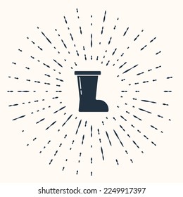 Icono de funda de goma impermeable gris aislado en fondo beige. Botas para el tiempo lluvioso, pesca, jardinería. Resumen de puntos aleatorios de círculo. Vector