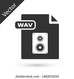 Grey WAV file document. Download wav button icon isolated on white background. WAV waveform audio file format for digital audio riff files.  Vector Illustration