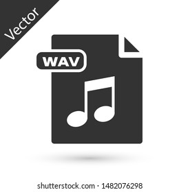 Grey WAV file document. Download wav button icon isolated on white background. WAV waveform audio file format for digital audio riff files.  Vector Illustration