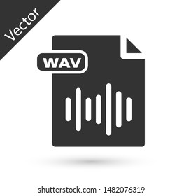 Grey WAV file document. Download wav button icon isolated on white background. WAV waveform audio file format for digital audio riff files.  Vector Illustration