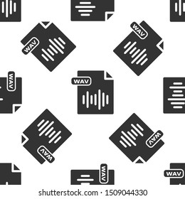 Grey WAV file document. Download wav button icon isolated seamless pattern on white background. WAV waveform audio file format for digital audio riff files.  Vector Illustration