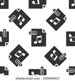 Grey WAV file document. Download wav button icon isolated seamless pattern on white background. WAV waveform audio file format for digital audio riff files.  Vector Illustration