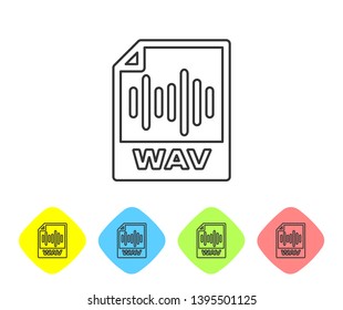 Grey WAV file document icon. Download wav button line icon on white background. WAV waveform audio file format for digital audio riff files. Set icon in color rhombus buttons. Vector Illustration