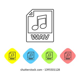 Grey WAV file document icon. Download wav button line icon on white background. WAV waveform audio file format for digital audio riff files. Set icon in color rhombus buttons. Vector Illustration