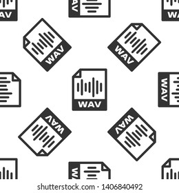 Grey WAV file document icon. Download wav button icon isolated seamless pattern on white background. WAV waveform audio file format for digital audio riff files. Vector Illustration