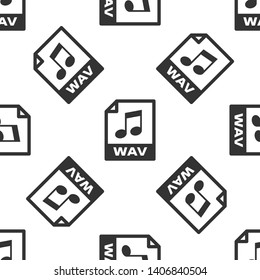 Grey WAV file document icon. Download wav button icon isolated seamless pattern on white background. WAV waveform audio file format for digital audio riff files. Vector Illustration