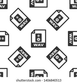 Grey WAV file document icon. Download wav button icon isolated seamless pattern on white background. WAV waveform audio file format for digital audio riff files. Vector Illustration