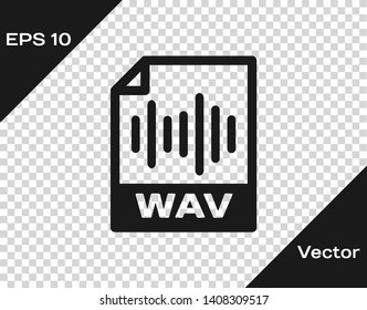 Grey WAV file document icon. Download wav button icon isolated on transparent background. WAV waveform audio file format for digital audio riff files. Vector Illustration