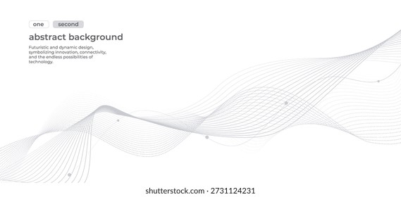 Graue Wellenlinien auf weißem Hintergrund, abstrakte gepunktete Linien fließend, minimales Design für Business und Präsentation. Digitale Halbton-Lichtwellen fließen, erstklassige Business-Vektorgrafik.