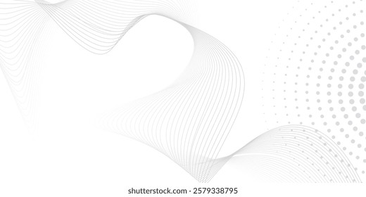 Grey waves abstract business background. Technology white wavy lines