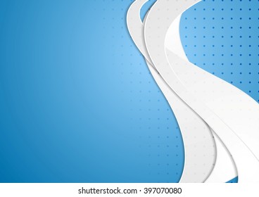 Grey waves on blue dotted background. Vector graphic design