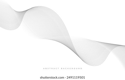 Grey wavy lines on white abstract background. White and gray vector illustration with particles wave stripes.