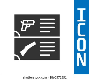 Grey Weapon catalog icon isolated on white background. Police or military handgun. Small firearm.  Vector