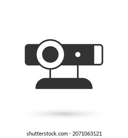 Icono de cámara web gris aislado en fondo blanco. Cámara de chat. Icono de cámara web.  Vector