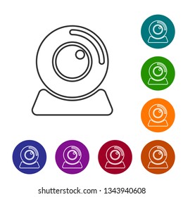 Grey Web camera line icon isolated on white background. Chat camera. Webcam icon. Vector Illustration