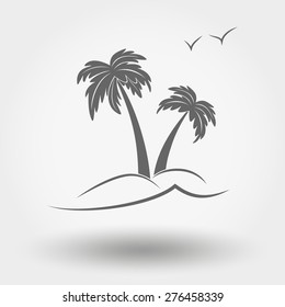 Grey web icon Palm tree. Vector illustration. Flat design style.