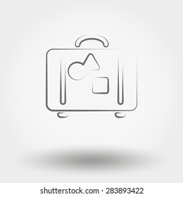  Grey web icon Suitcase. Vector illustration on a white background. Doodle, cartoon style.