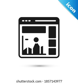 Grey Website with stocks market growth graphs and money icon isolated on white background. Monitor with stock charts arrow on screen.  Vector
