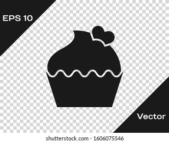 Grey Wedding cake with heart icon isolated on transparent background. Valentines day symbol.  Vector Illustration