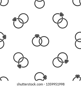 Grey Wedding rings icon isolated seamless pattern on white background. Bride and groom jewelery sign. Marriage icon. Diamond ring. Vector Illustration