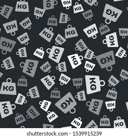 Grey Weight icon isolated seamless pattern on black background. Kilogram weight block for weight lifting and scale. Mass symbol.  Vector Illustration