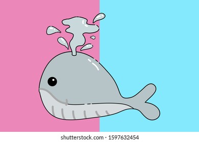 Grey Whale Kawaii Cute Illustration