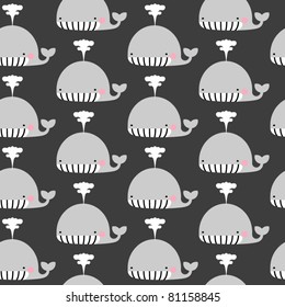 Grey whale splash water seamless pattern