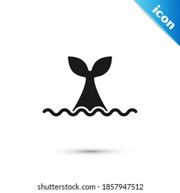 Grey Whale tail in ocean wave icon isolated on white background.  Vector