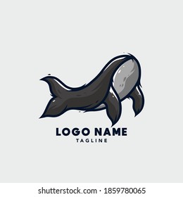 Grey whale vector illustration logo