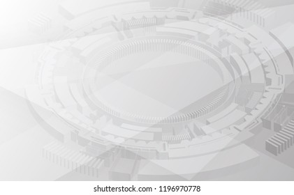 Grey wheel geometric technology background with gear shape. Vector abstract graphic design