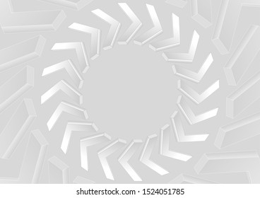 Grey white 3d round arrows abstract technology background. Vector geometric futuristic design