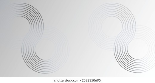 Grey and white  abstract background with white circle lines. Geometric stripe line art design. Minimal lines pattern. Modern futuristic concept 