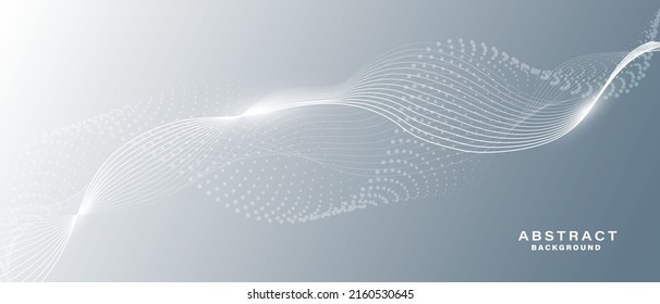 Grey white abstract background with flowing particles. Digital future technology concept. vector illustration.	