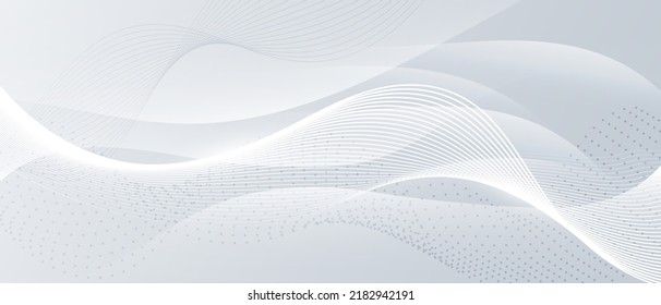 Grey white abstract background with flowing particles. Digital future technology concept. vector illustration.