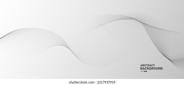 Grey white abstract background with flowing dots particles. Digital future technology concept. vector illustration.