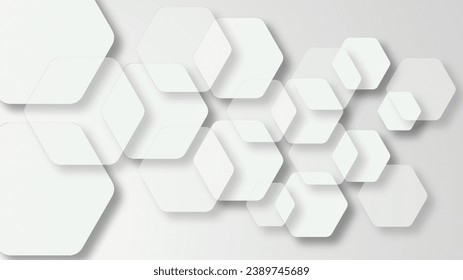 Geometría de fondo del Resumen de Gris y Blanco Brillo de la geometría de fondo y el concepto de elemento de capa hexagón estructura ilustración vectorial.