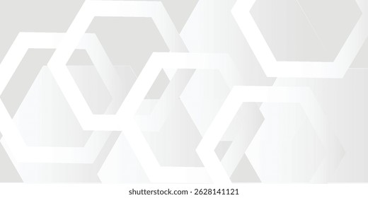 Grey white abstract background hexagon shine and layer element vector for presentation design. Suit for business, corporate, institution, party, festive, seminar, and talks.