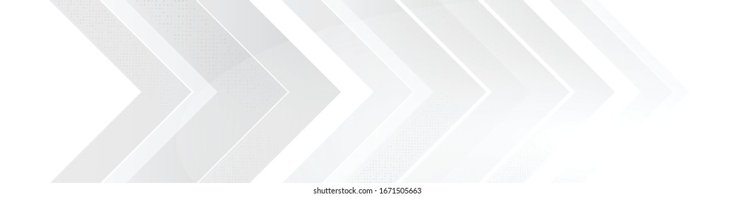 Grey white abstract background wide banner geometry arrow shine and layer element vector illustration.  