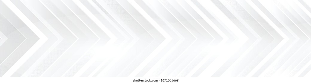 Grey white abstract background wide banner geometry arrow shine and layer element vector illustration.  